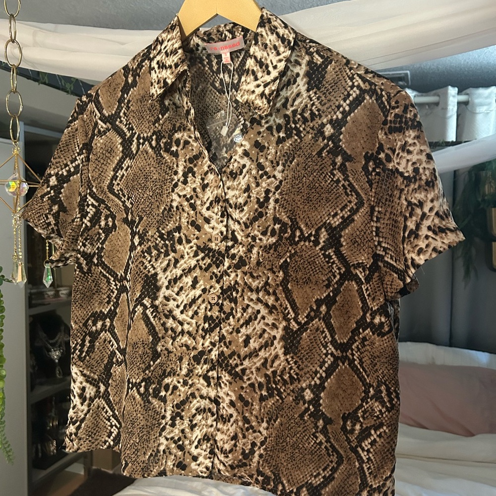 re:named Brown Snake Print Casual Shirt